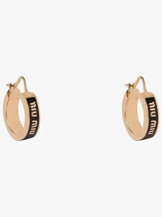 Enamel Hoop Logo Earrings Black - MIU MIU - BALAAN 2