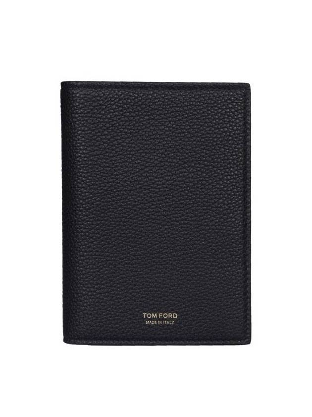 TF Logo Leather Passport Wallet Black - TOM FORD - BALAAN 1