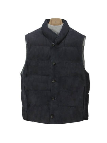 Men's Leather Down Vest Navy - BRUNELLO CUCINELLI - BALAAN 1