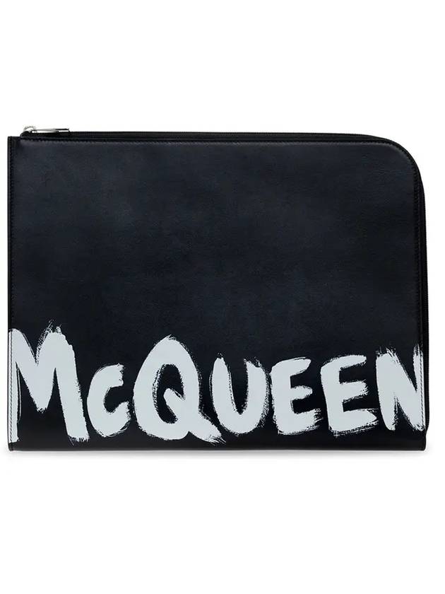 Graffiti Logo Round Zipper Clutch Bag Black - ALEXANDER MCQUEEN - BALAAN.