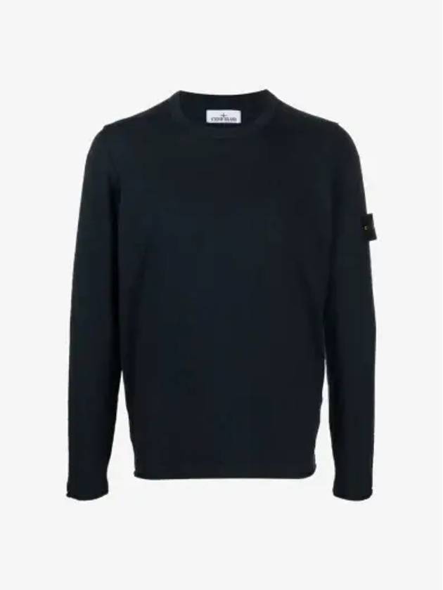 Logo Patch Crew Neck Cotton Nylon Knit Top Navy - STONE ISLAND - BALAAN 3