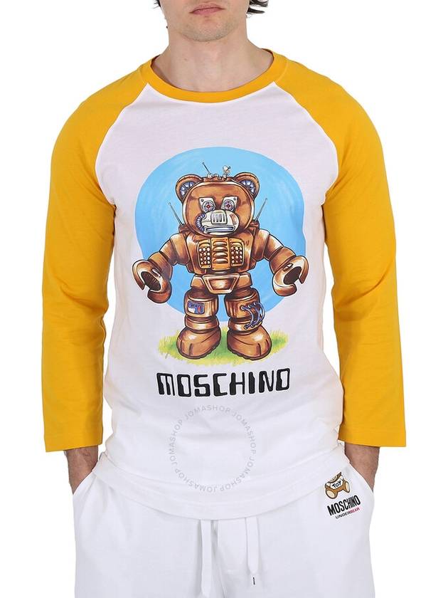 Men s Long Sleeve T Shirt Moschino White Sleeved Robot Print Brand Size 44 US 34 - MOSCHINO - BALAAN 1