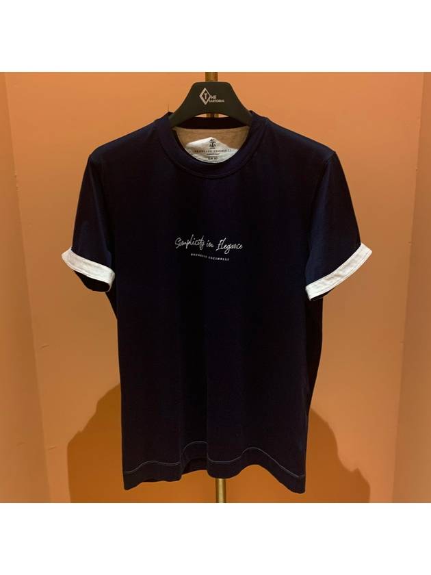 Men's Logo Lettering Cotton Short Sleeve T-Shirt Navy - BRUNELLO CUCINELLI - BALAAN 2