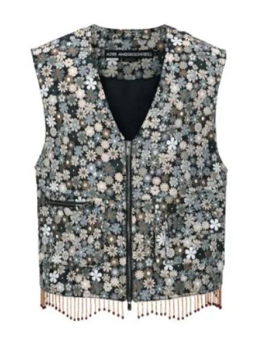 Flower V neck zip up vest - ANDERSSON BELL - BALAAN 1