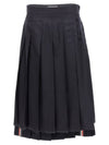 4 Bar Logo Plain Weave Wool Pleated Skirt Navy - THOM BROWNE - BALAAN 2