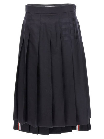 4 Bar Logo Plain Weave Wool Pleated Skirt Navy - THOM BROWNE - BALAAN 2