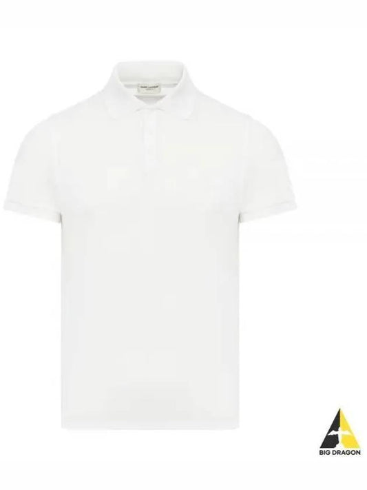 Men's Monogram Cotton Short Sleeve Polo Shirt White - SAINT LAURENT - BALAAN 2