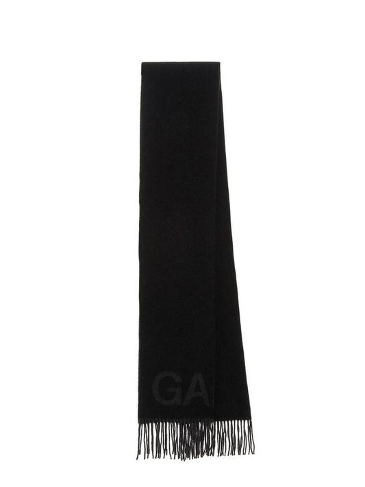 logo wool muffler black - GANNI - BALAAN.