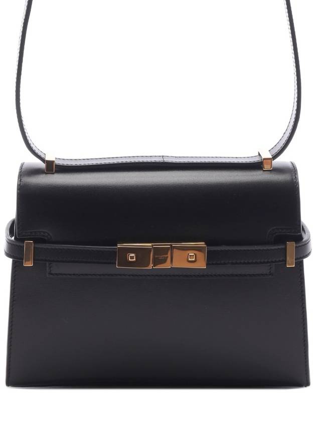 Manhattan Mini Embossed Gold-Tone Logo Leather Cross Bag Black - SAINT LAURENT - BALAAN 3