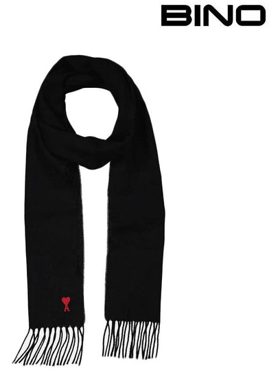 Small Heart Logo Classic Wool Scarf Black - AMI - BALAAN 2