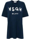 Brushed Logo Short Sleeve Cotton Short Dress Navy - MSGM - BALAAN 1