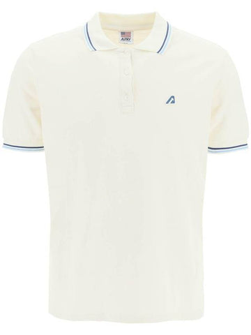 Men's Embroidered Logo Classic Short Sleeve Polo Shirt White - AUTRY - BALAAN.