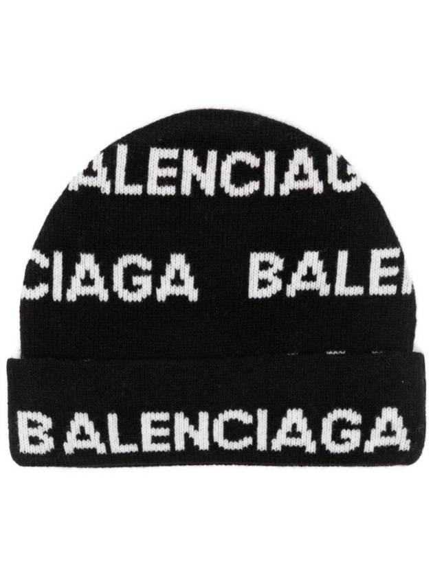 Intarsia Knit Wool Blend Beanie Black - BALENCIAGA - BALAAN 1