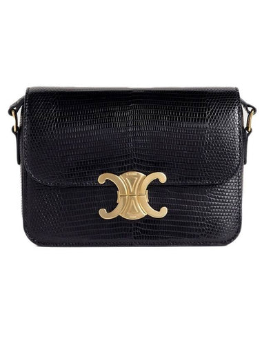 Teen Triomphe Lizard Shoulder Bag Black - CELINE - BALAAN 1