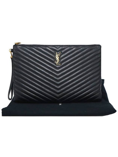 Saint Laurent 440222 Black Matelasse Monogram Document Holder Strap Clutch - SAINT LAURENT - BALAAN 2