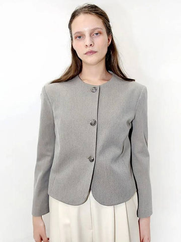 Round Neck Formal Jacket Grey - DAMAGE MNEMONIC - BALAAN 1