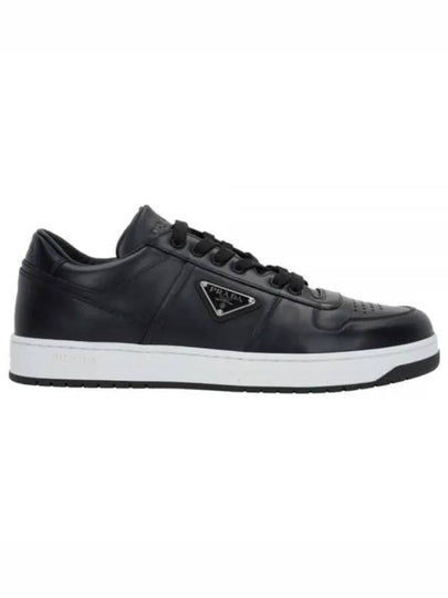 Downtown Triangle Logo Leather Low Top Sneakers Black - PRADA - BALAAN 2