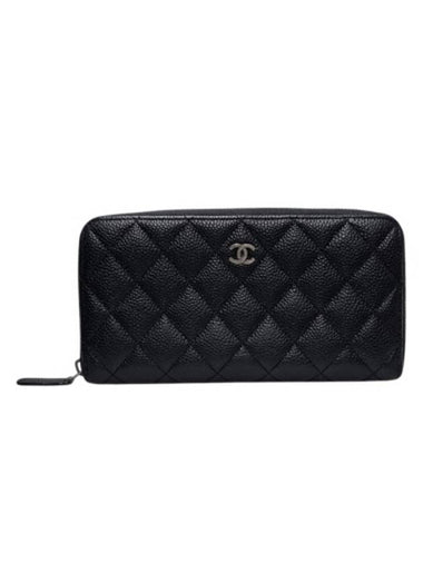 A82370 Classic Vintage Silver Black Caviar Zipper Long Wallet - CHANEL - BALAAN 1