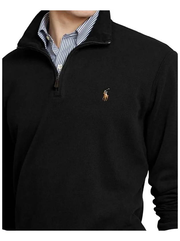 Embroidered Pony Logo Half Zip-Up Knit Top Black - POLO RALPH LAUREN - BALAAN 5