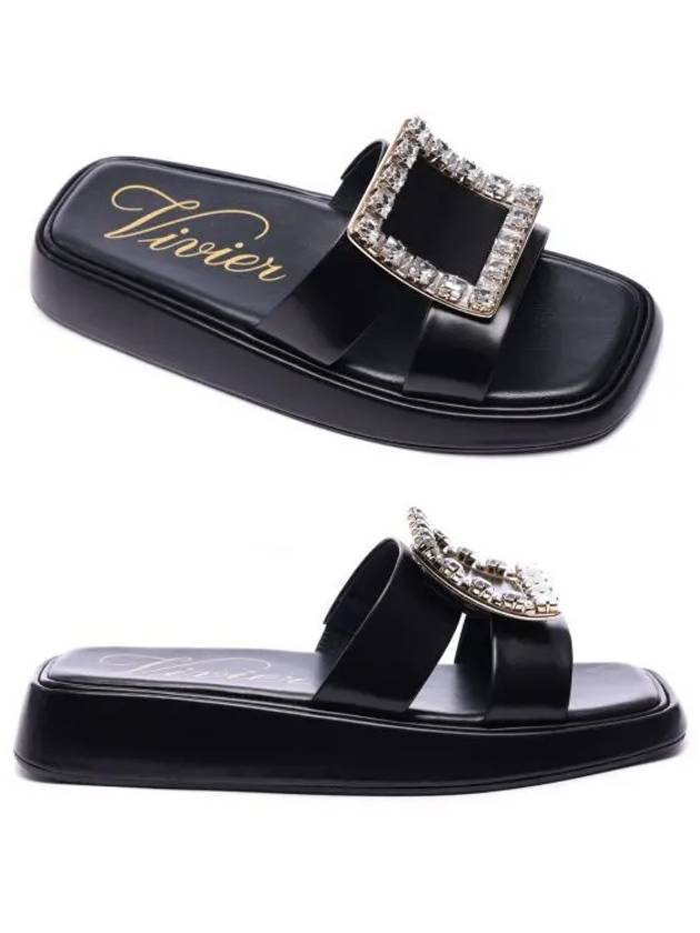 Strass Buckle Leather Mules Black - ROGER VIVIER - BALAAN 2