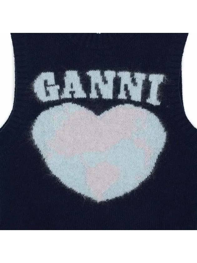 Logo Heart Gilet Vest Navy - GANNI - BALAAN 5