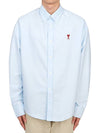 Heart Logo Boxy Fit Button Long Sleeve Shirt Sky Blue - AMI - BALAAN 4