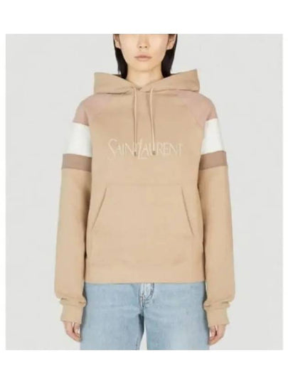 Front Logo Cotton Hoodie Beige - SAINT LAURENT - BALAAN 2