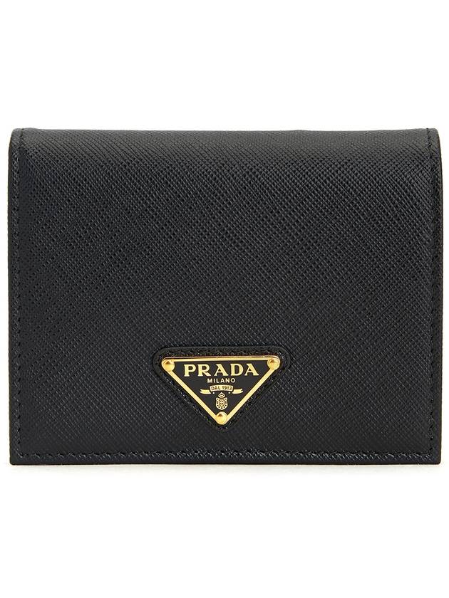 Gold Hardware Triangle Logo Saffiano Half Wallet Black - PRADA - BALAAN 2