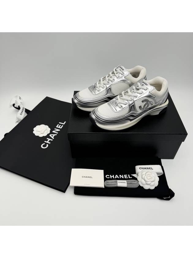 Fabric Laminated Low Top Sneakers Silver - CHANEL - BALAAN 10