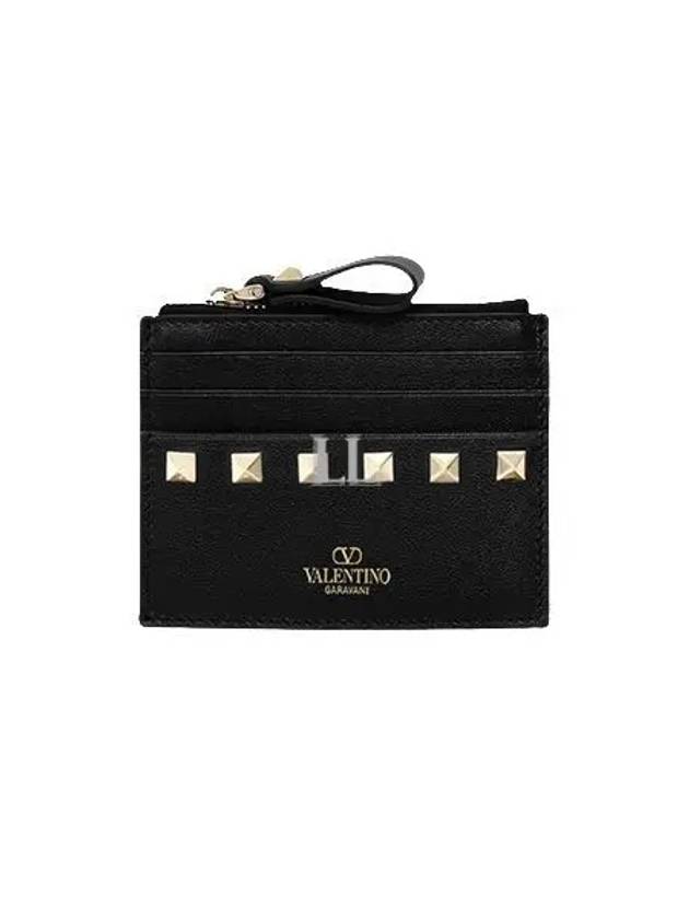 Rockstud Zipper Card Wallet Black - VALENTINO - BALAAN 2