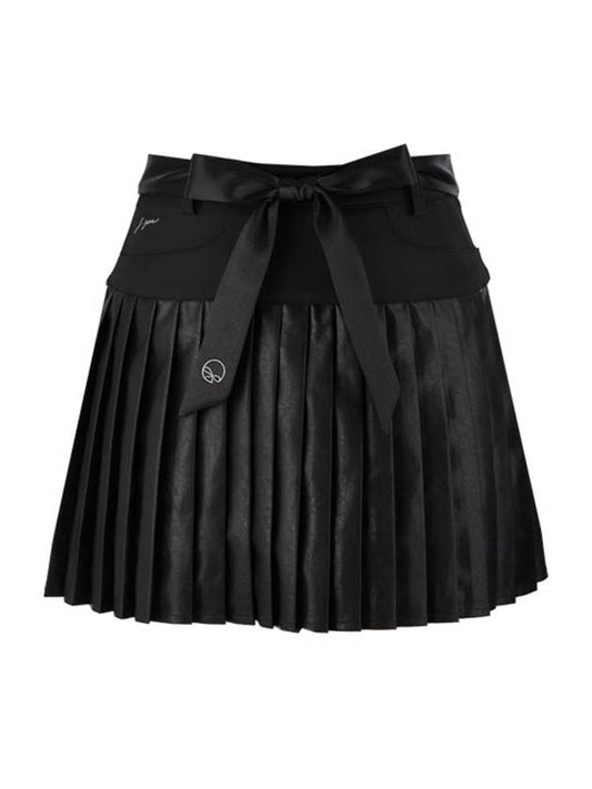 golf wear satin belt leather skirt Satin belt Leather skirt Black - J JANE - BALAAN 2