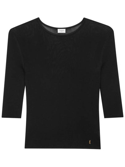 Cassandre Crew Neck Knit Top Black - SAINT LAURENT - BALAAN 2