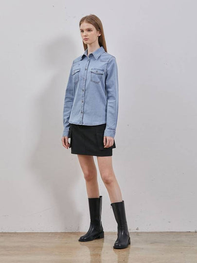 Denim Destroyed Basic Western Shirt Light Blue - RYUL+WAI: - BALAAN 2