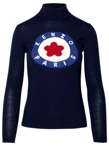 Jacquard Boke Flower Wool Turtleneck Navy - KENZO - BALAAN 1