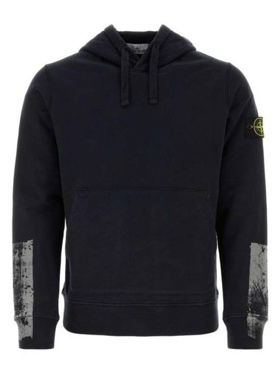 Tape For Print Brushed Cotton Fleece Hoodie Navy - STONE ISLAND - BALAAN 2