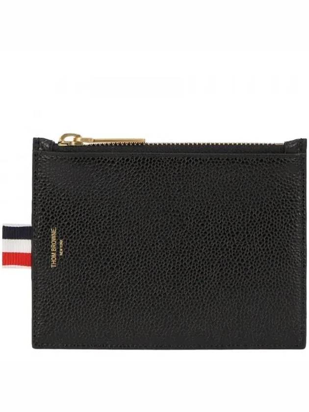 Pebble Grain Three Stripe Tab Small Coin Wallet Black - THOM BROWNE - BALAAN 2