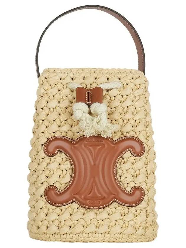 Teen Drawstring Raffia Calfskin Bucket Bag Natural Tan - CELINE - BALAAN 2