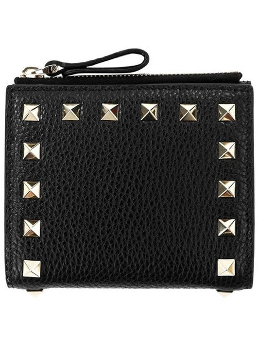 Women's Rockstud Leather Half Wallet Black - VALENTINO - BALAAN 2