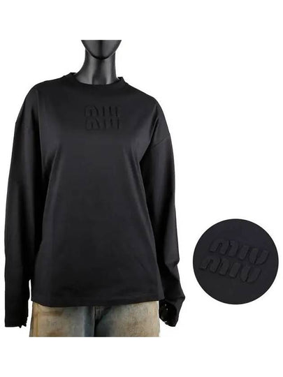 Logo Embroidered Cotton Long Sleeve T-shirt Black - MIU MIU - BALAAN 2