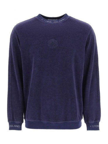 Men's Embroidered Logo Terry Fleece Sweatshirt Navy - STONE ISLAND - BALAAN 1