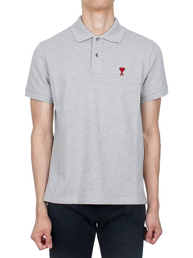 Men's Heart Logo Polo Shirt Grey - AMI - BALAAN 3