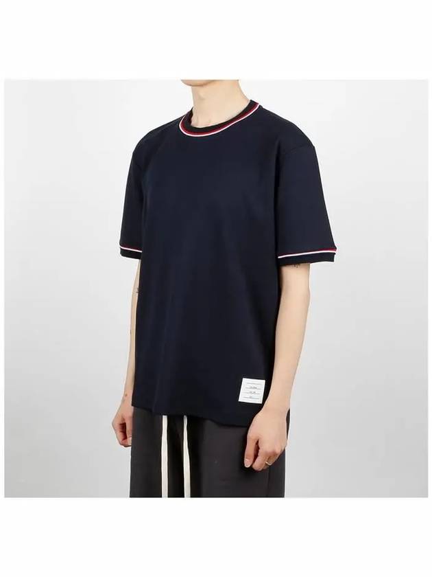 RWB Trimmed Cotton Short Sleeve T-Shirt Navy - THOM BROWNE - BALAAN 3