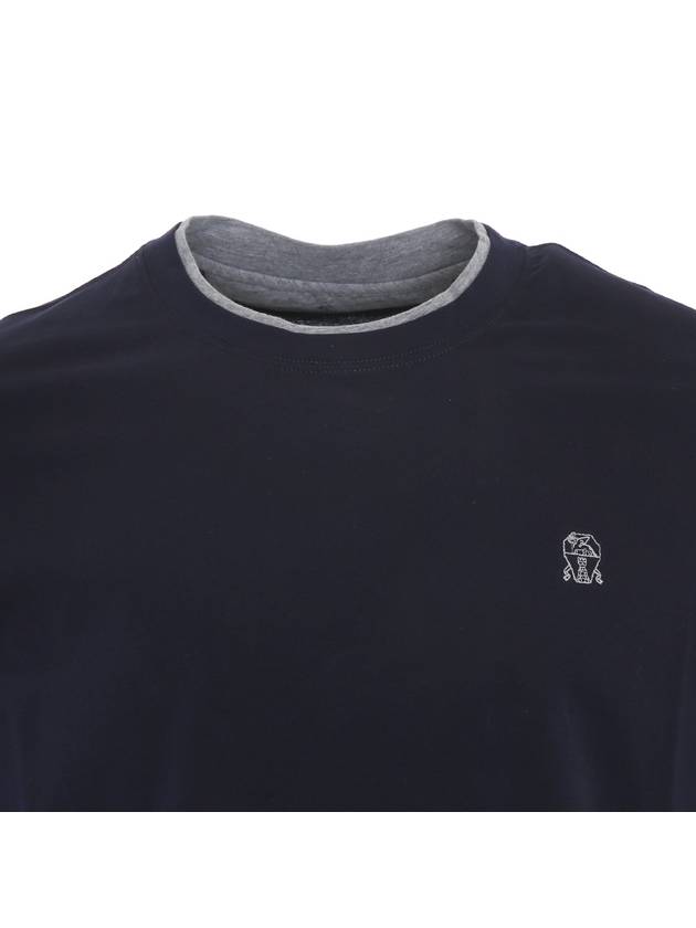 Cotton Short Sleeve T-Shirt Navy - BRUNELLO CUCINELLI - BALAAN 4