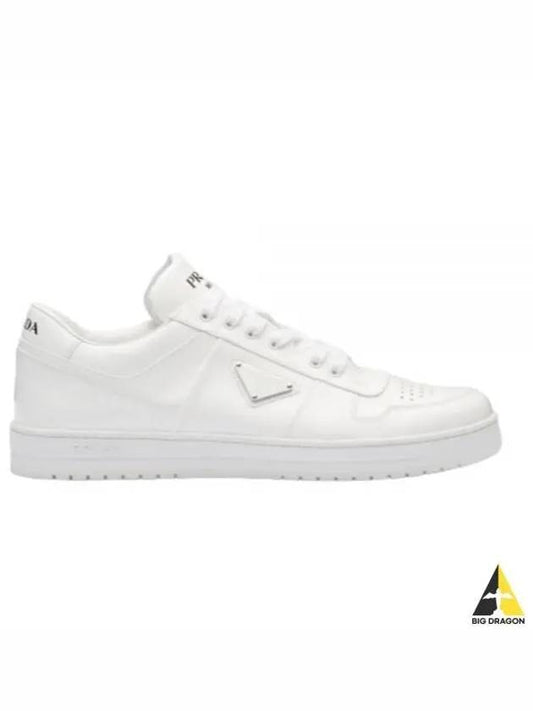 Men's Downtown Triangle Logo Leather Low Top Sneakers White - PRADA - BALAAN 2