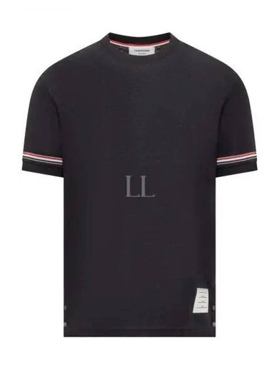 Striped Detail Crew Neck Cotton Short Sleeve T-Shirt Navy - THOM BROWNE - BALAAN 2