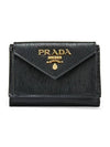 Vitello Move Logo 3-fold Bifold Wallet Black - PRADA - BALAAN 1