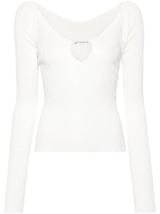 Le haut Pralu Logo Detail Cut-Out Viscose Knit Top White - JACQUEMUS - BALAAN 1