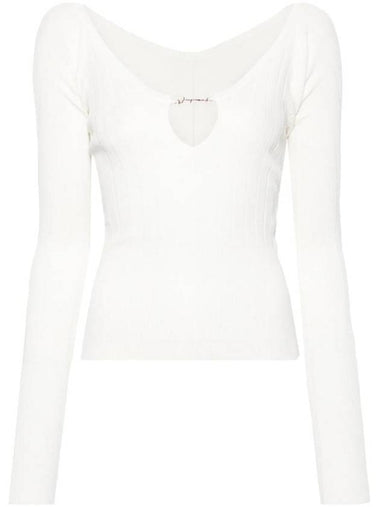 Le haut Pralu Logo Detail Cut-Out Viscose Knit Top White - JACQUEMUS - BALAAN 1