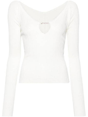 Le haut Pralu Logo Detail Cut-Out Viscose Knit Top White - JACQUEMUS - BALAAN 1