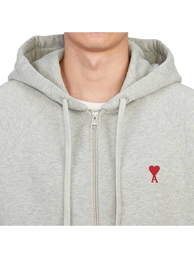 Ami De Coeur Embroid Logo Hoodie Zip-up Grey - AMI - BALAAN 7